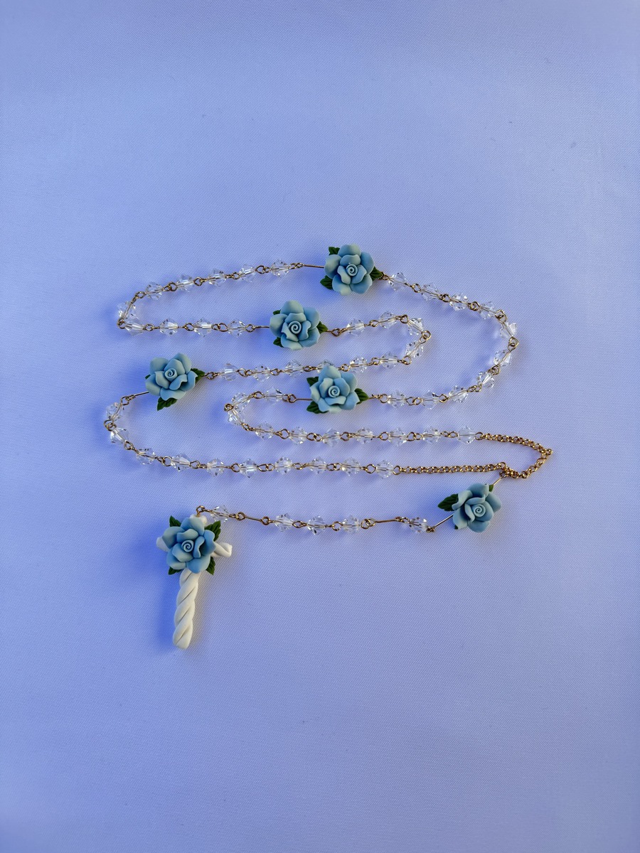 Crystal Rosary with handmade Blue Flowers